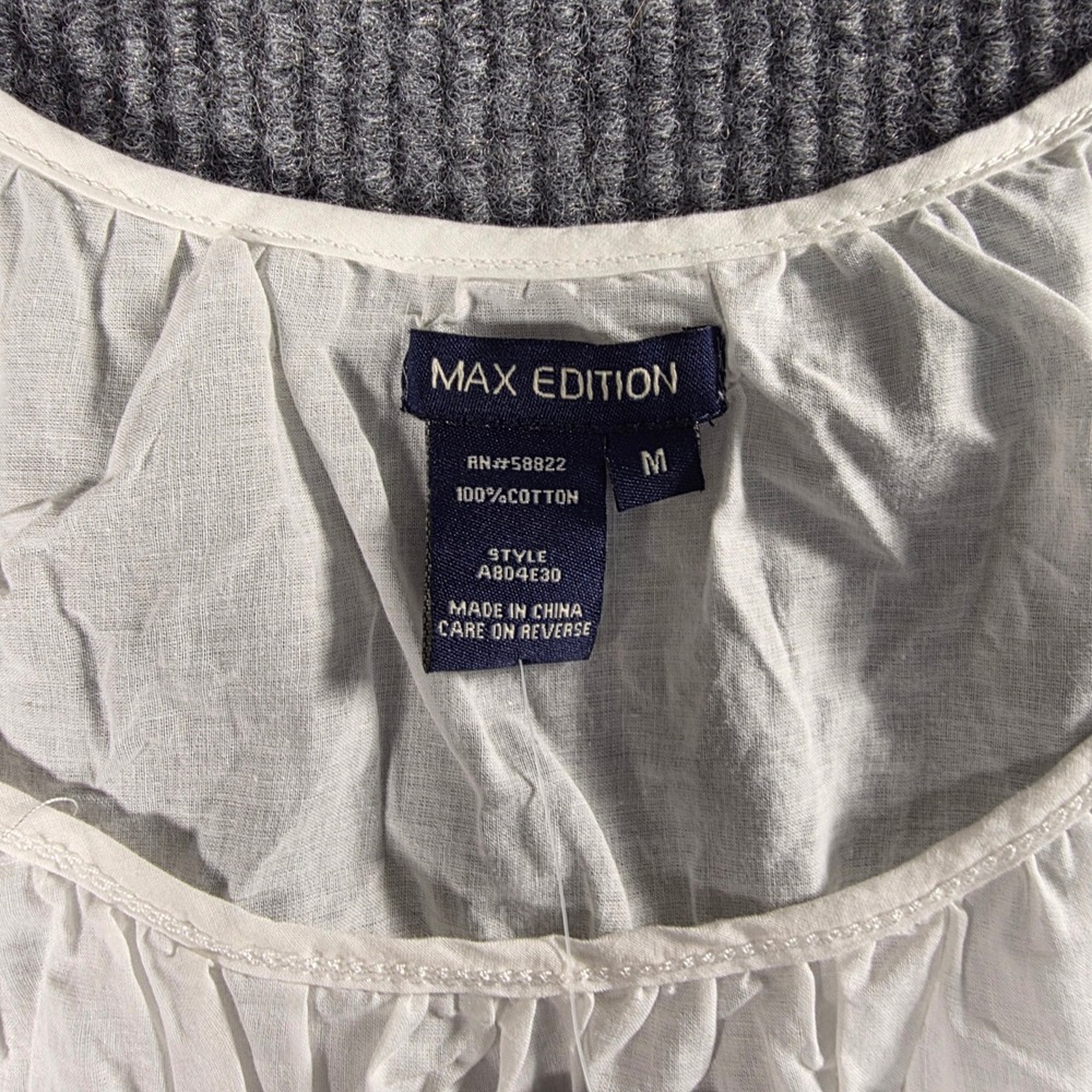 Max Edition White Cotton Eyelet Babydoll Top Cap Sleeve Empire Waist ABD4E30 M - Picture 2 of 5